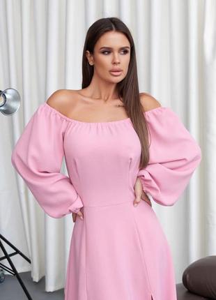 Розовое ретро платье с разрезом3 фото