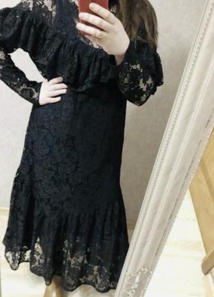 Новое превосходное чёрное гипюровое миди платье 50-54 р h&m2 фото