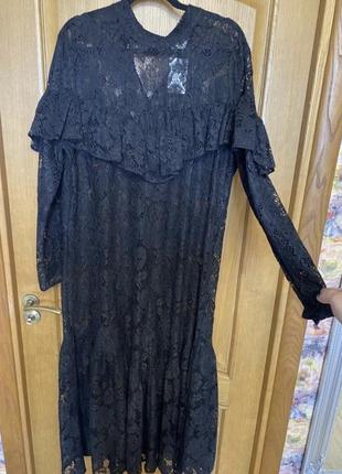 Новое превосходное чёрное гипюровое миди платье 50-54 р h&m3 фото