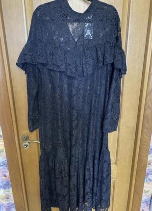 Новое превосходное чёрное гипюровое миди платье 50-54 р h&m10 фото