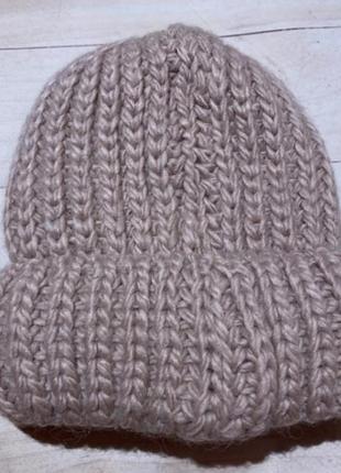 Зимова шапка в'язана, об'ємна тепла флісова шапка жіноча, шапка утеплена, шапка з підкладкою в'язана4 фото