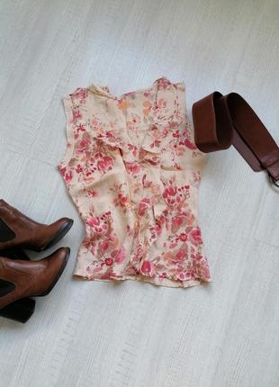 🌿льняной бежевый топ в цветочный принт в стиле бохо ☘️ блуза в кремово-пастельных оттенках5 фото