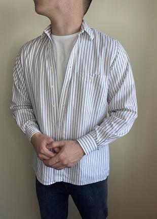 Белая рубашка в полоску с узором, легкая, свободная, в полоску, светлая, базовая