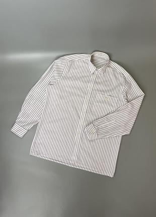 Белая рубашка в полоску с узором, легкая, свободная, в полоску, светлая, базовая