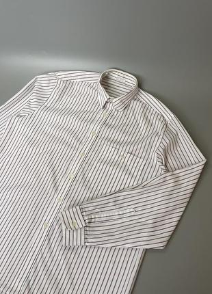Белая рубашка в полоску с узором, легкая, свободная, в полоску, светлая, базовая4 фото