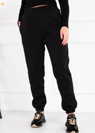Женские утепленные черные спортивные брюки штаны теплые на флисе зима зимние2 фото
