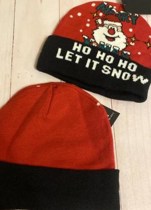 Шапка новогодняя праздничная, шапка зимняя с дедом морозом, парная шапка для фотосессий, шапочка женская, шапка мужская, подростковая шапка2 фото