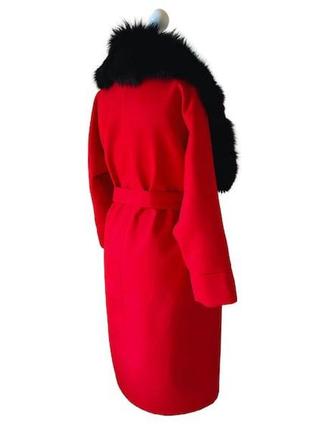 Елегантне червоне пальто без підкладки з коміром із натурального хутра лисиці 46 ro-270496 фото