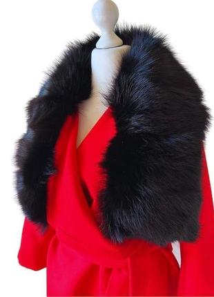 Елегантне червоне пальто без підкладки з коміром із натурального хутра лисиці 46 ro-270494 фото