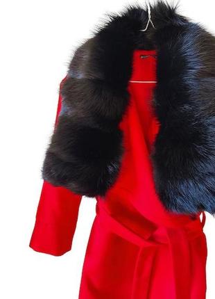 Елегантне червоне пальто без підкладки з коміром із натурального хутра лисиці 46 ro-270497 фото