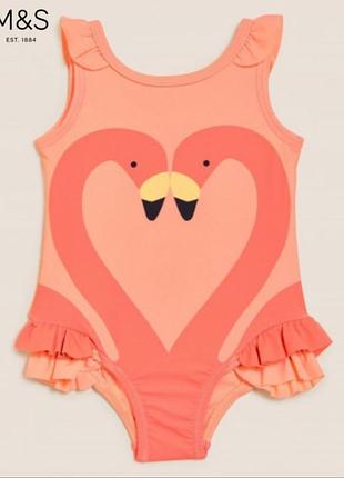 Купальник солнцезащитный upf 50+ с лебедями и оборками m&s для малышки 9-12 мес/ 76 см