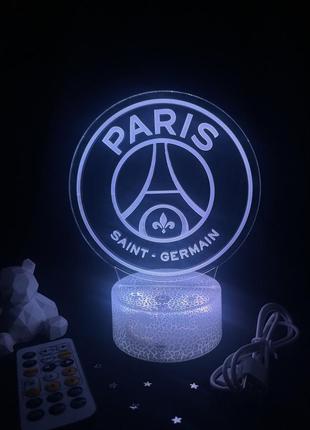3d лампа фк псж франція, подарунок для фанатів футболу, світильник або нічник, 7 кольорів, 4 режими та пульт8 фото