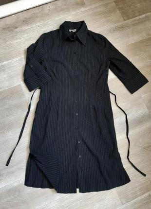 Чёрное платье рубашка в тонкую полоску2 фото
