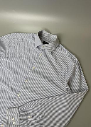 Стильная классическая рубашка h&m slim fit в полоску, голубая, белая, в полоску, эйчендем, под брюки, костюм3 фото