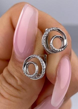 🇺🇦 сережки срібло 925° покриття родій, вставка куб.цирконії , конго колечки кільця 1346.10р