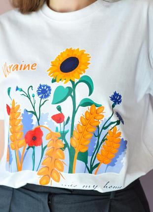Свитшот с принтом полевые цветы, белый, мужской, украина, бренд малюнки8 фото