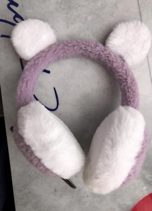 Наушники плюшевые мягкие махровые меховые тёплые теплые зимние с ушками ушами мишки фиолетовые женские детские1 фото