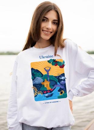 Свитшот с принтом украина, белый, женский, бренд малюнки2 фото