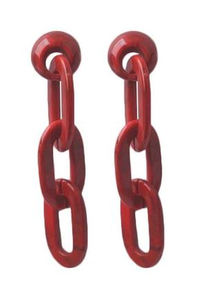 Длинные красные крупные серьги цепи пластиковые, арт. 53961 фото