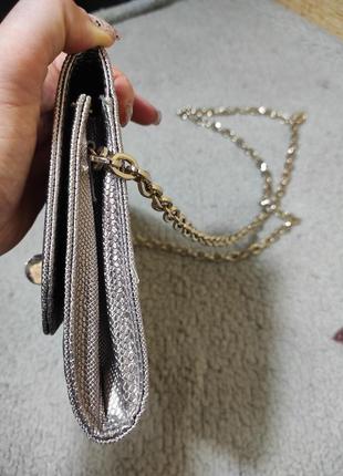 Срібна нарядна зміїна сумка клатч з ланцюжком6 фото