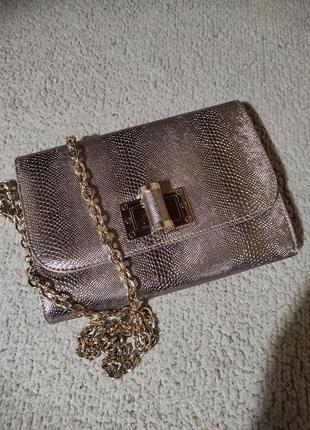 Срібна нарядна зміїна сумка клатч з ланцюжком7 фото
