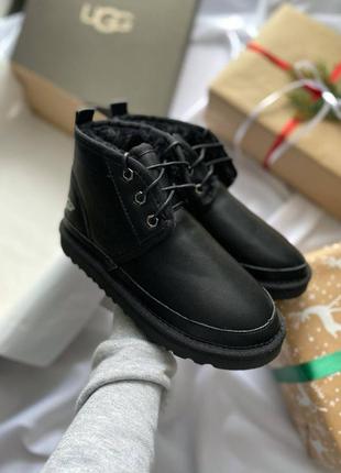 Ugg neumel "женские black", шкіряні уггі на овчині, кожаные угги на овчине