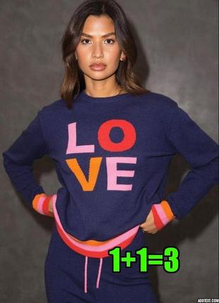 💥1+1=3 фірмовий м'якенький синій жіночий светр love, розмір 46 - 48
