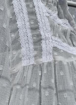 Очень красивая воздушная прозрачная белая блуза zara с кружевом7 фото