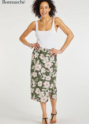 Прямая жатая юбка миди с цветочным принтом bonmarché батал1 фото