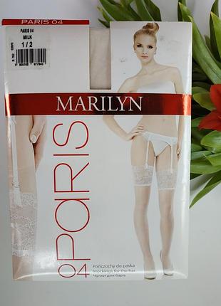 Панчохи під пояс marilyn paris 04 кольору шампанського з красивим гіпюром-мереживом марлін