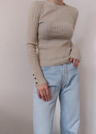 Мохеровий светр беж джемпер шерсть пуловер реглан лонгслів кофта бежева шерсть свитер1 фото