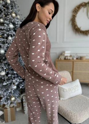 Do5013 коричневая теплая пижама для женщин с сердечком флисовая махровая2 фото
