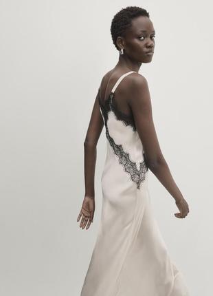 Massimo dutti контрастна мереживна атласна білизнова сукня -studio2 фото