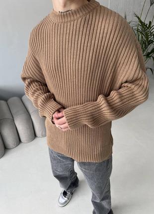 Стильный вязаный оверсайз свитер в коричневом цвете🔝