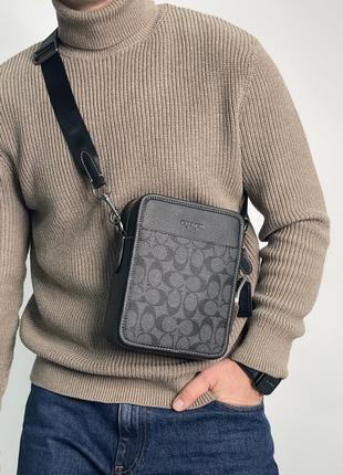 Чоловіча барсетка coach charter crossbody 24 in signature canvas чорна сумка