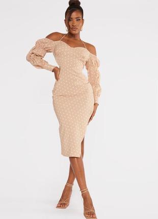 Розпродаж cукня prettylittlething міді горох asos з відкритими плечима5 фото