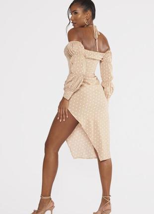 Розпродаж cукня prettylittlething міді горох asos з відкритими плечима8 фото