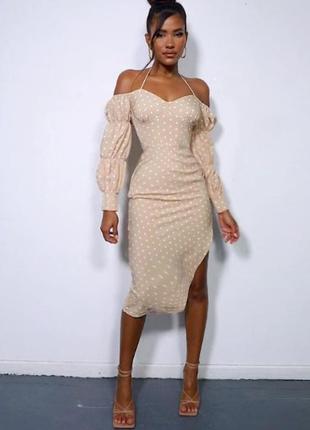 Розпродаж cукня prettylittlething міді горох asos з відкритими плечима2 фото
