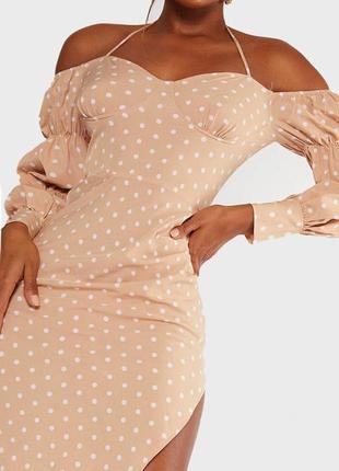 Розпродаж cукня prettylittlething міді горох asos з відкритими плечима4 фото
