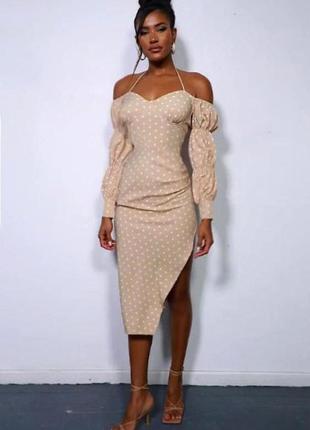 Розпродаж cукня prettylittlething міді горох asos з відкритими плечима