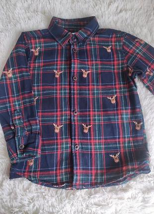Новогодняя рубашка в клеточку, байковая рубашка с вышивкой