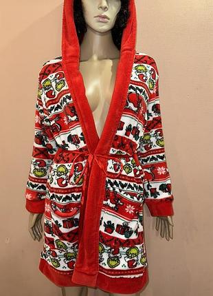 Primark love to longe grinch гринч халат банный теплий плюшевий легкий