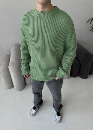 Стильний вʼязаний оверсайз светр у зеленому кольорі🔝
