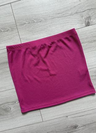 Ярко-розовая мини-юбка в рубчик prettylittlething5 фото