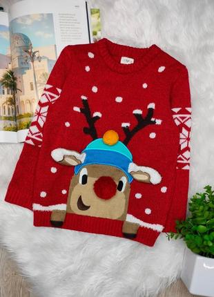 Новогодний детский свитер с оленьем свитерик свитер новогодний скрасный с оленем f&amp;f р.104-1104 фото