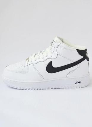 Nike air force 1 кроссовки мужские кожаные топ качество зимние с мехом белые с черным ботинками сапоги высокие теплые найк форс