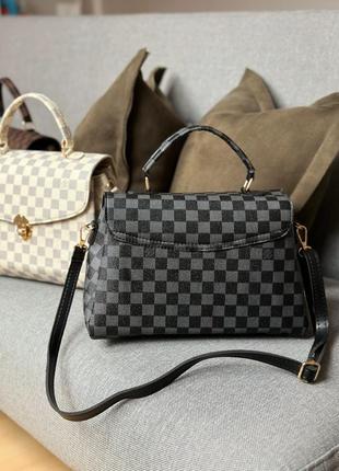 Черная сумка портфель в клетку в стиле louis vuitton3 фото