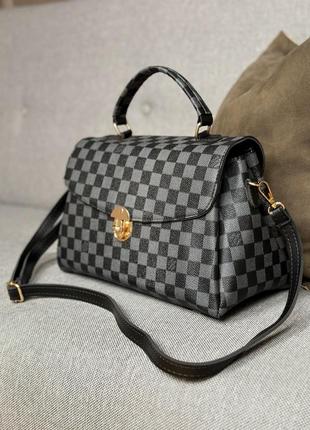 Чорна сумка портфель у клітинку в стилі louis vuitton