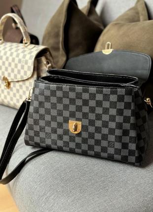 Черная сумка портфель в клетку в стиле louis vuitton5 фото