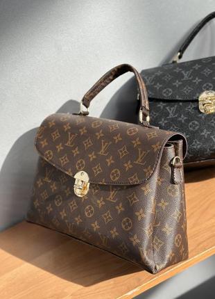 Коричневая сумка портфель в логотип в стиле louis vuitton5 фото